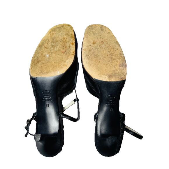 GIORGIO ARMANI BLACK KITTEN HEEL OPEN TOE T-STRAP SHOES 39 ITALY OLD MONEY - Picture 4 of 6